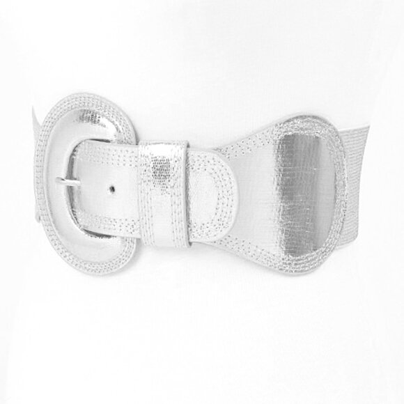 COPY - BNWT Plus Size Metallic Silver Elastic Wide Belt Fashion Belt Silver XL … - Picture 3 of 5